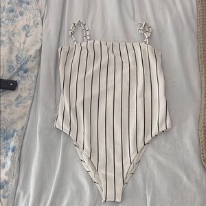 Striped White and Black Bodysuit